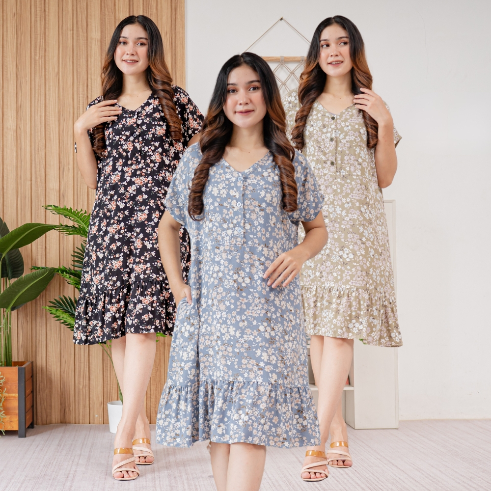 GLENCY Daster V-neck Kancing Rayon Premium by Ademin Co| Homedress Busui Friendly