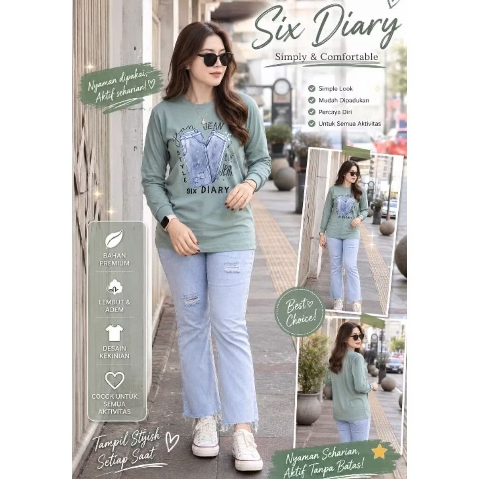Six Diary Kaos Motif Wanita Lengan Panjang Allsize dan SuperJumbo