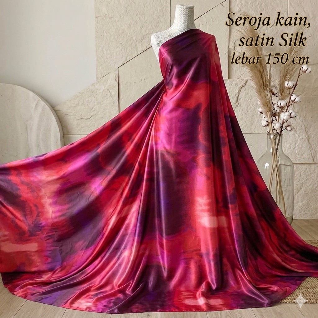 Kain Satin Motif Abstrak Merah - Lebar Kain 150 cm Ryo