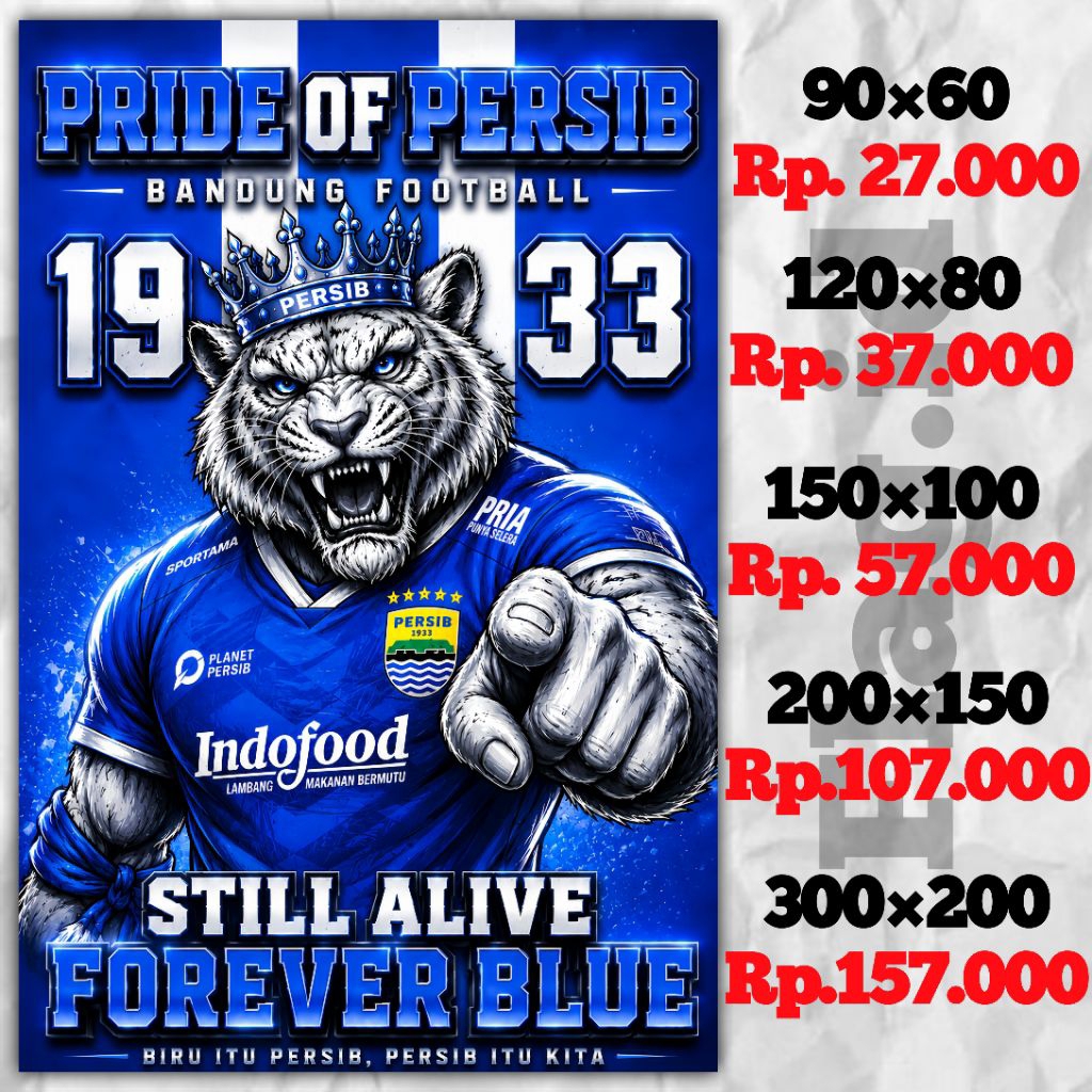 BENDERA GIANT FLAG PERSIB BANDUNG PRIDE UKURAN 90×60/120×80/150×100/200×150/300×200 DESAIN FULL PRIN