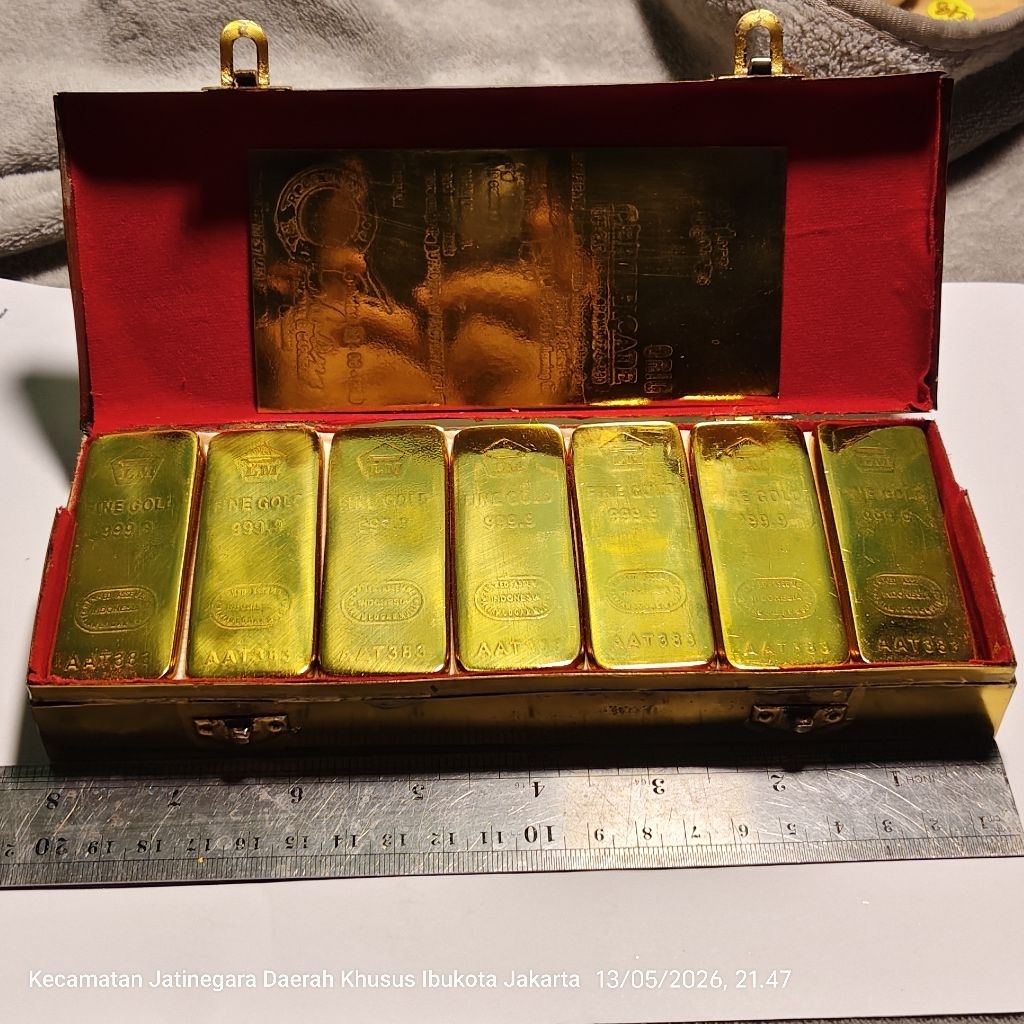 mediahikmah63 barang antik kuningan sari lapis warna mas emas 24k satu box bok isi 21 batang bukan p