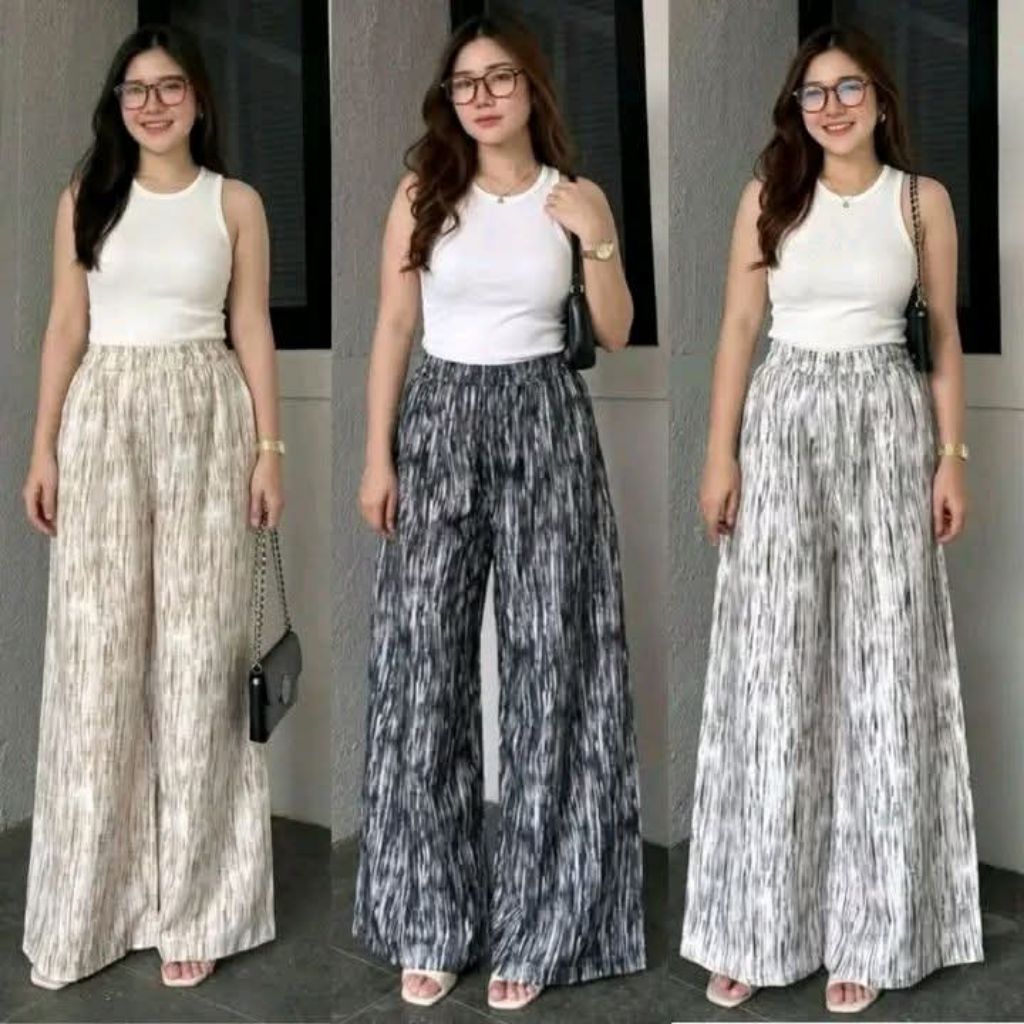 Celana kulot motif abstrak - everyday pants - celana motif abstrak - celana wanita baggy panjang - k