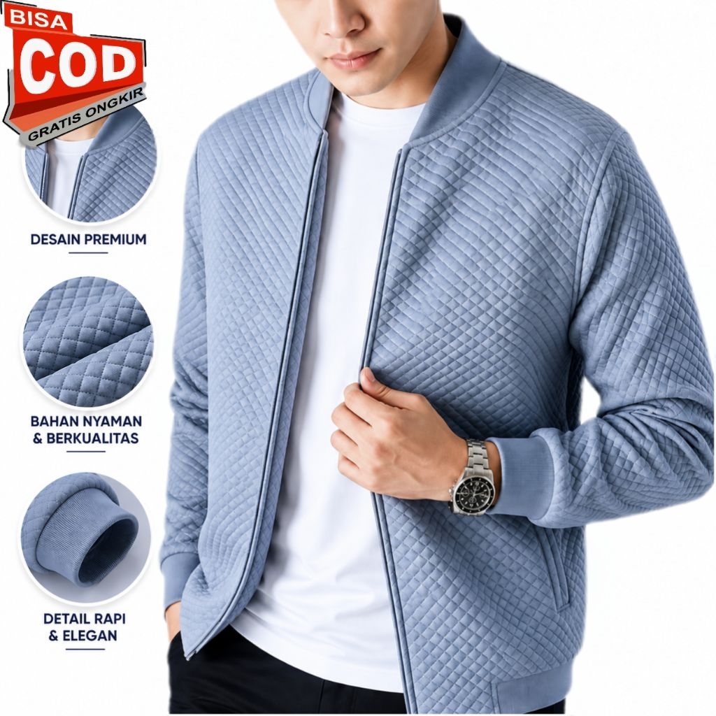 JAKET COMFY ZIPPER JACKET BOMBER DIAMOND KNITT SIZE M L XL XXL