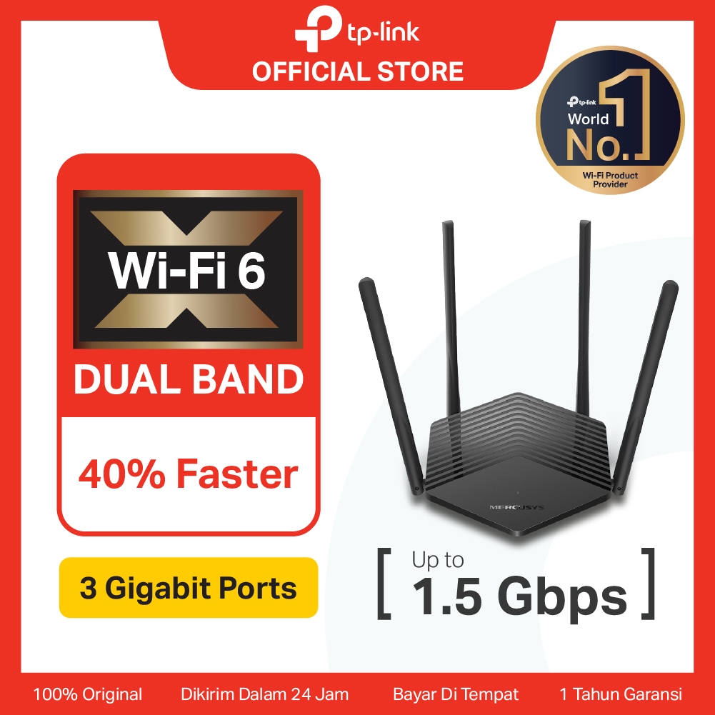 TP-Link | Mercusys MR60X | AX1500 WiFi 6 Router |  Dual Band | Gigabit Port | 1500 Mbps Wireless