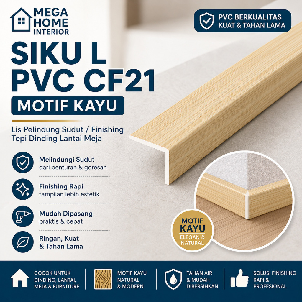 Siku L PVC – Lis Pelindung dan Finishing Sudut Dinding/Lantai – Mega Home Interior