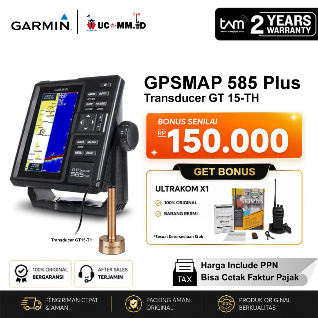 Garmin GPSMAP 585 Plus Fish Finder with Transducer GT-15 TH ClearVu Original Garansi Resmi TAM 2 Tah