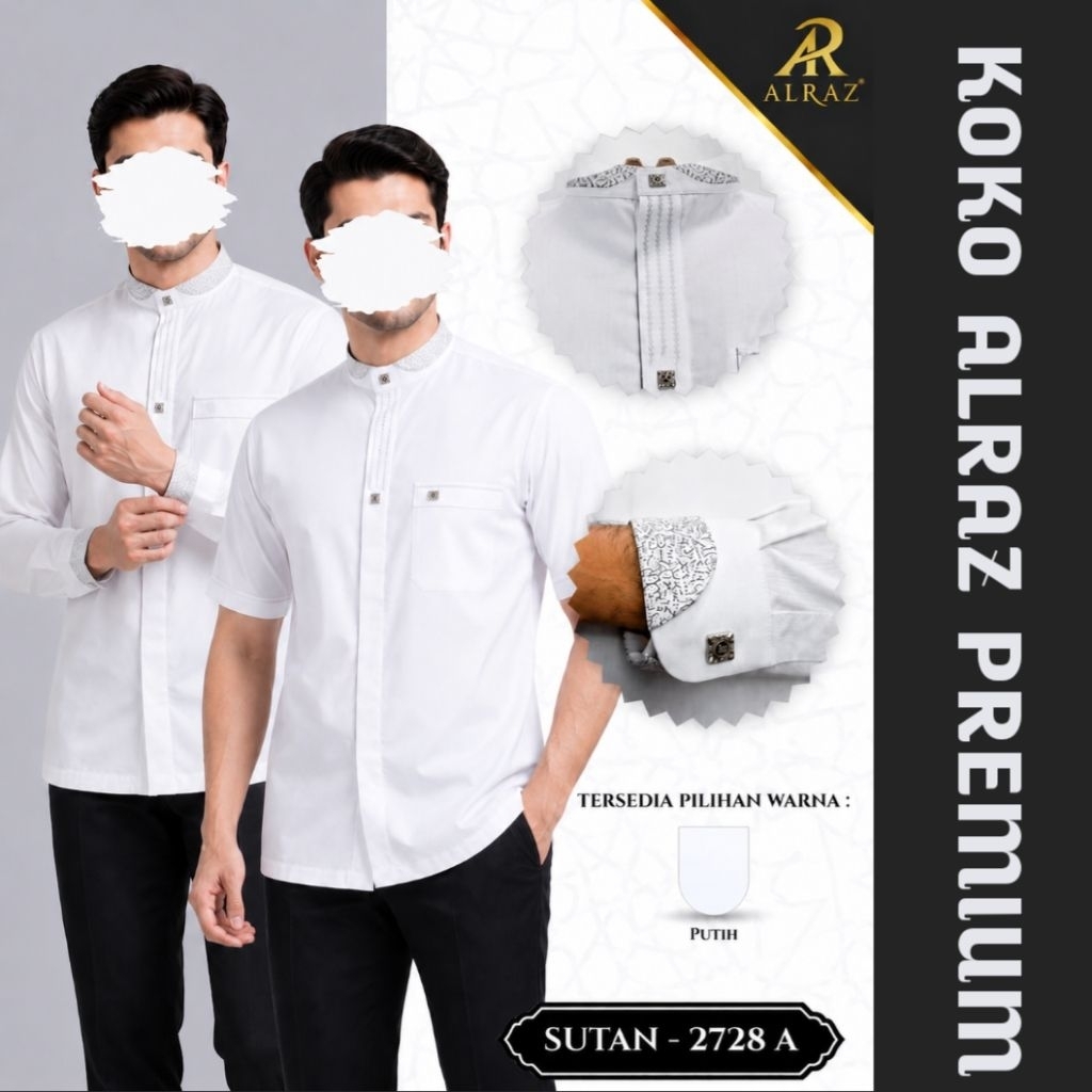 Koko Al Raz Premium Terbaru Desain Sutan Putih | Kemko AlRaz Pria Dewasa Lengan Panjang dan Pendek