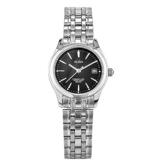 Jam Tangan Wanita Alba AXT859 AXT859X1 Women Strap Stainless Steel Silver Color Black Dial Original 