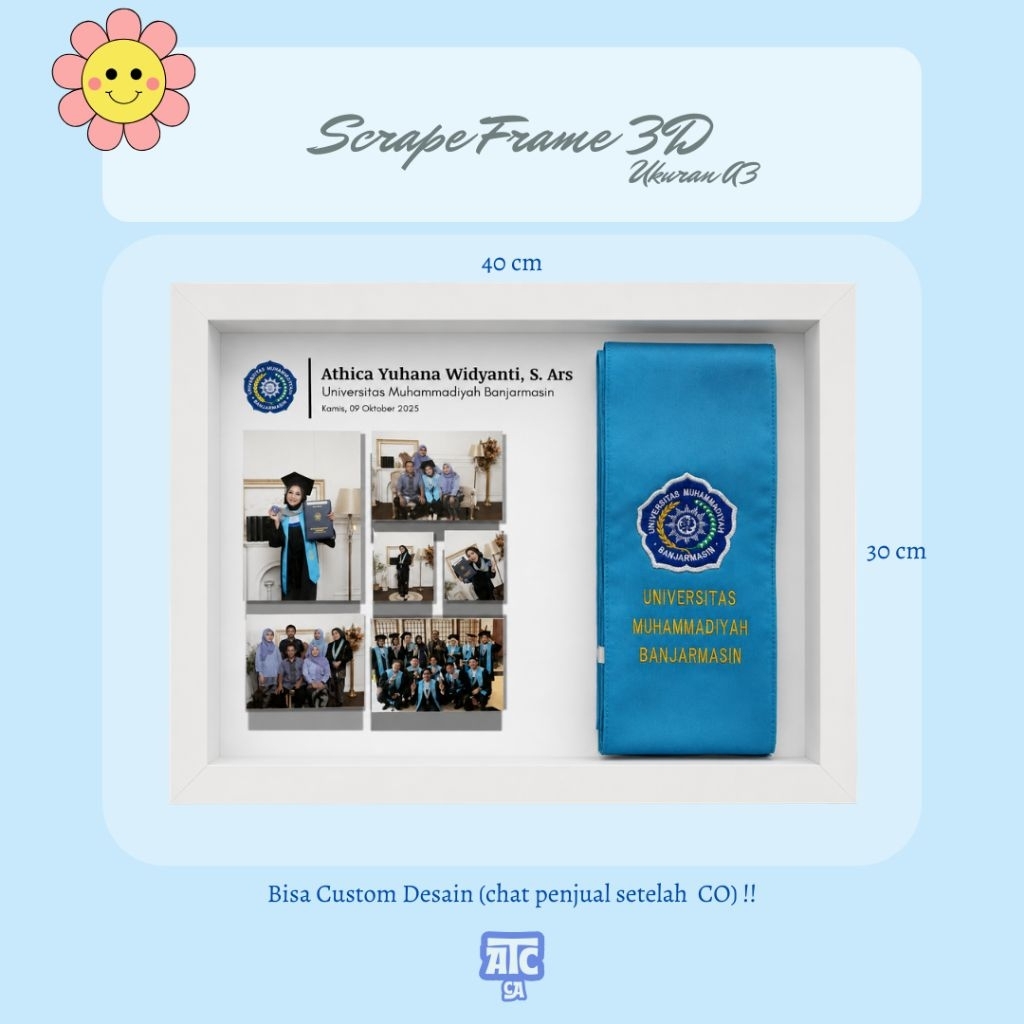 Scapframe 3D(Ukuran A3) Untuk kenangan wisuda