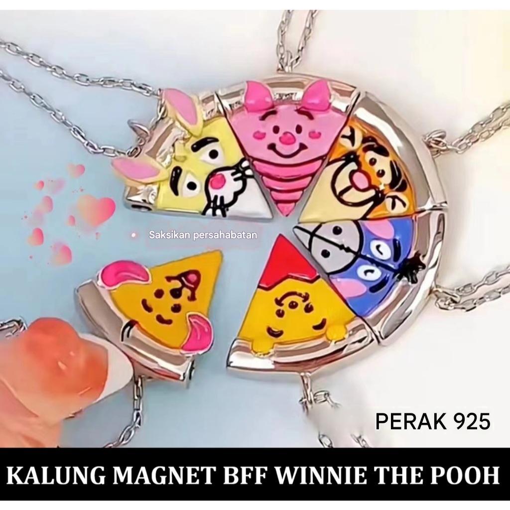 Kalung magnet S925 Silver 925 winnie the pooh original import 6in1 1 set 6pcs BFF group teman baik s
