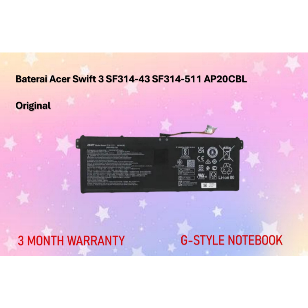 Baterai Laptop Acer Swift 3 SF314-43 SF314-511 AP20CBL Original