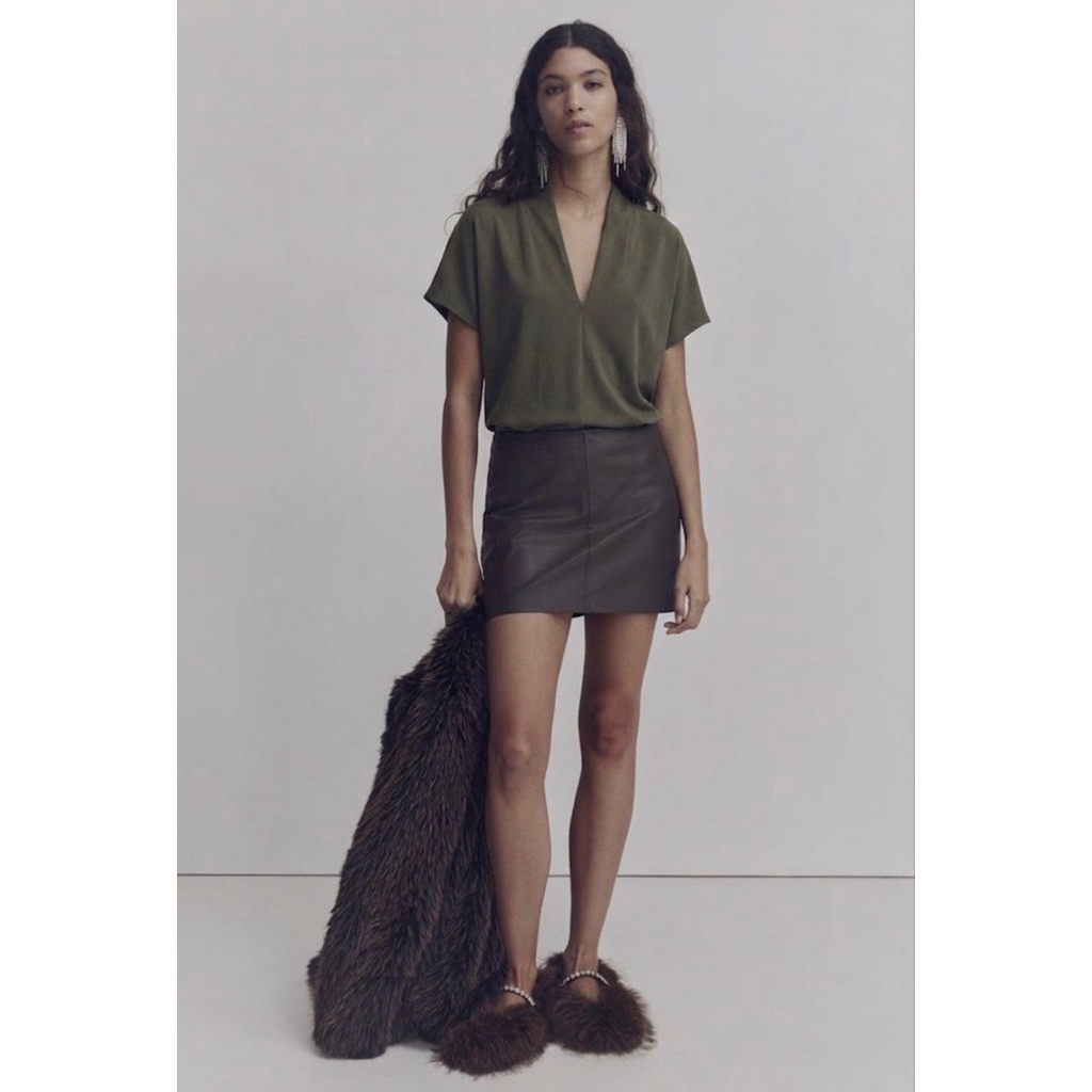 H&M Olive Green V Neck Top Hnm Deep Plunge Blouse Basic
