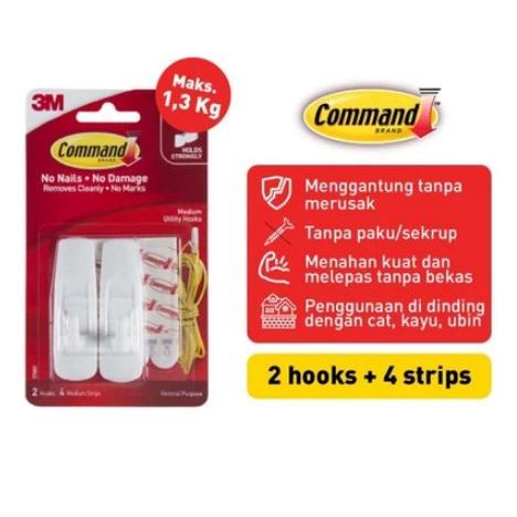 Command Medium Utility Hooks 3M 17001 / Gantungan Tempel Dinding / Wall Hook / Cantolan Tembok Menem
