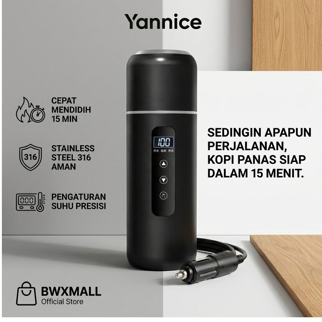 Termos Pemanas Air Mobil Elektrik Portable Teko Listrik Pintar Yannice Water Heater Portable 12 Volt