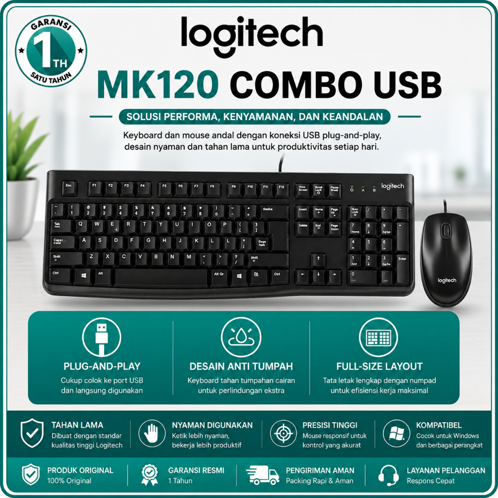 LOGITECH MK120 Combo Keyboard + Mouse Usb