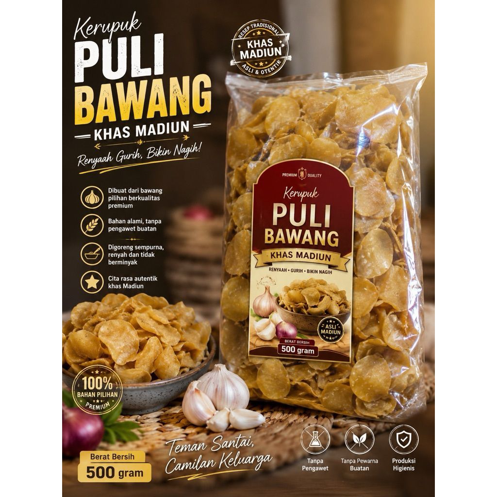 Kerupuk mentah rasa bawang premium- krupuk bawang mentah 500grm - krupuk puli mentah rasa bawang ena