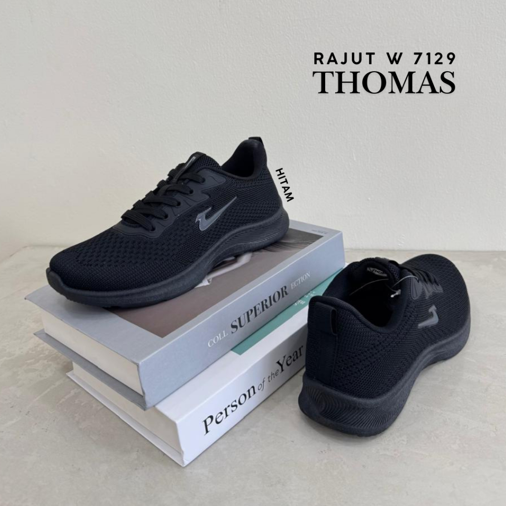 Sepatu Sekolah Dewasa Hitam Tali RAJUT W 7129  THOMAS