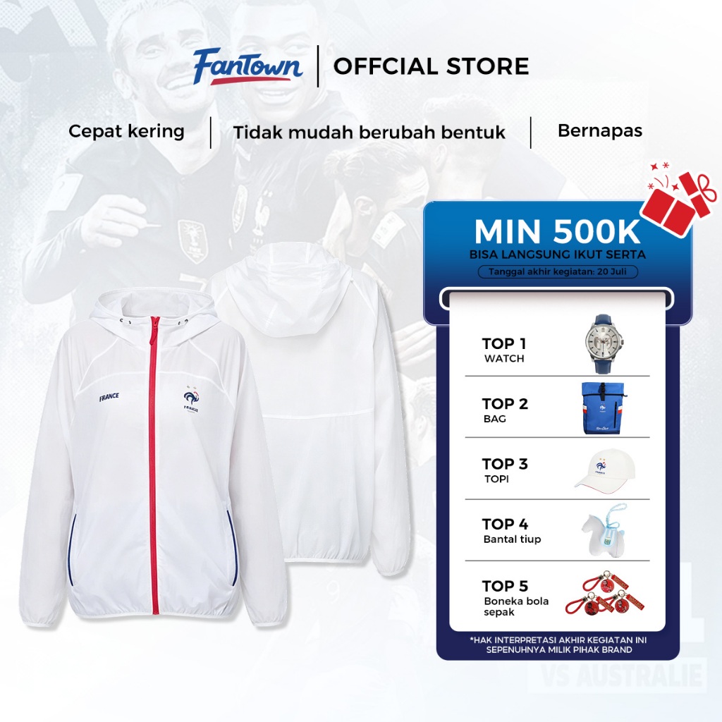 Football Official License - France World Cup Jacket Windbreaker Outdoor Putih Style Timnas Prancis A