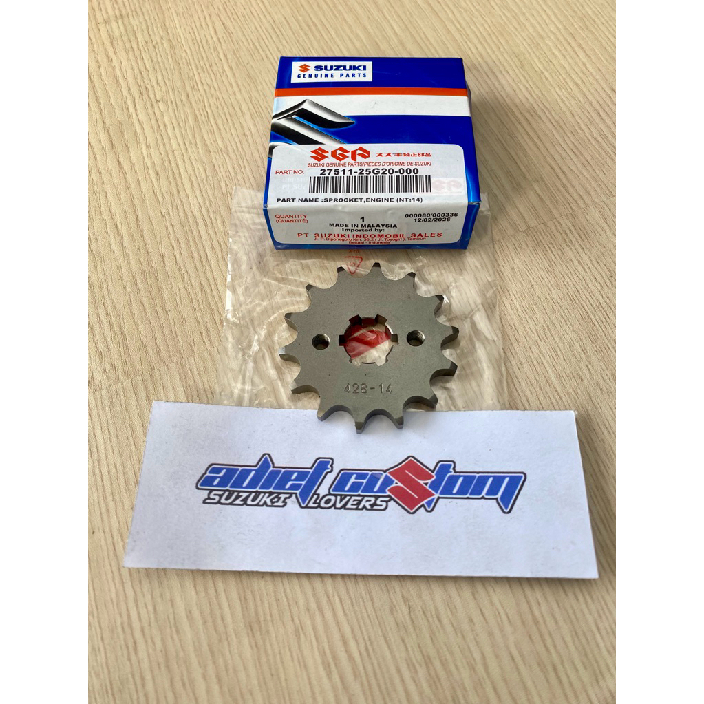 Gear Depan 14-428 Original Suzuki Satria FU150, FU Fi, GSX-R150, GSX-S150, Bandit 150 27511-25G20-00