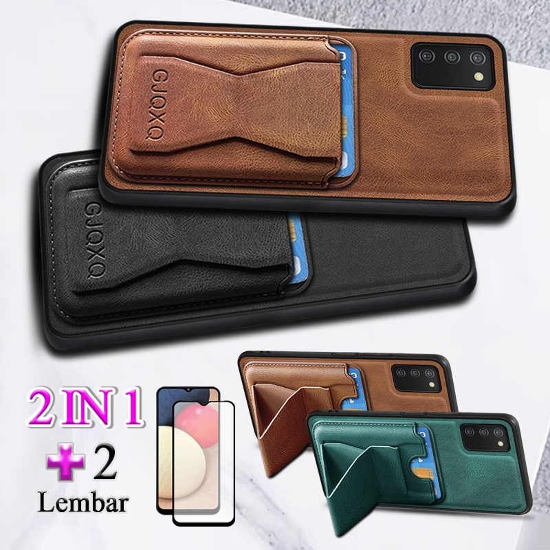 2 In 1 Case For Samsung Galaxy A02S Casing Ponsel Kulit Premium Dengan Slot Kartu Kredit Dompet Dan 
