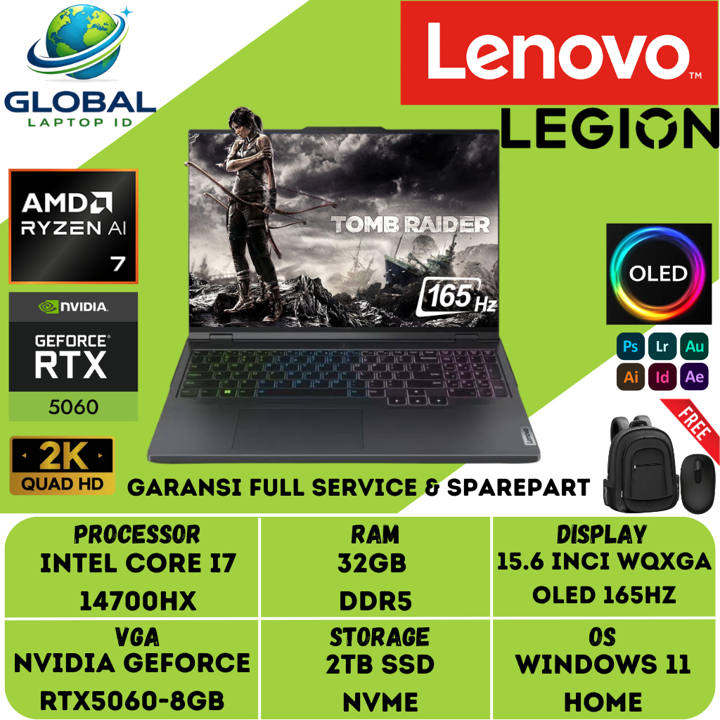 Laptop Gaming Lenovo Legion 5i 15 Intel Core i7 14700HX RTX5060-8GB 64GB DDR5 2TB SSD 15 Inch WQXGA 