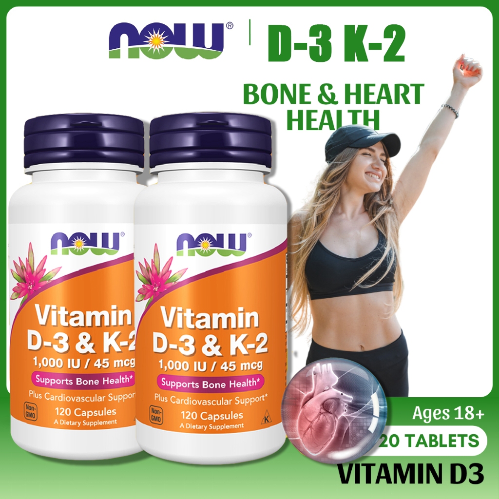 NOW Foods Vitamin D3 & K2 120 kapsul/mendukung kesehatan tulang, kardiovaskular dan imunitas