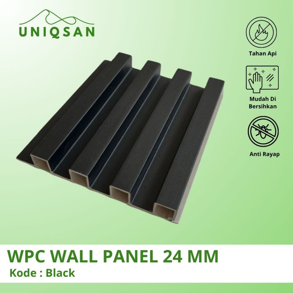 WPC Wall Panel 3 Meter 24 mm Kode Black Dekorasi Dinding Kayu | Wall Panel Wood panel 3M 3D 300cm X 