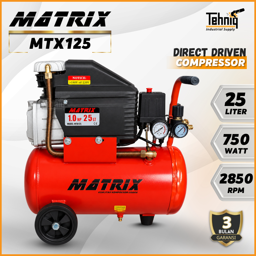 MATRIX MTX125 Air Compressor Portable 1 HP 25 Liter Kompresor Angin Listrik Direct Driven