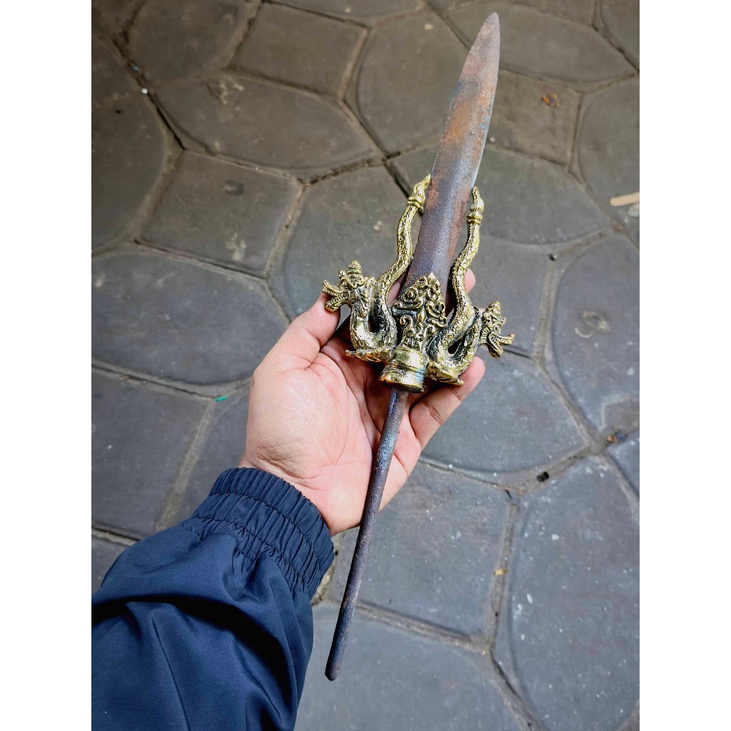 Tombak Trisula Kinatah Naga Kembar