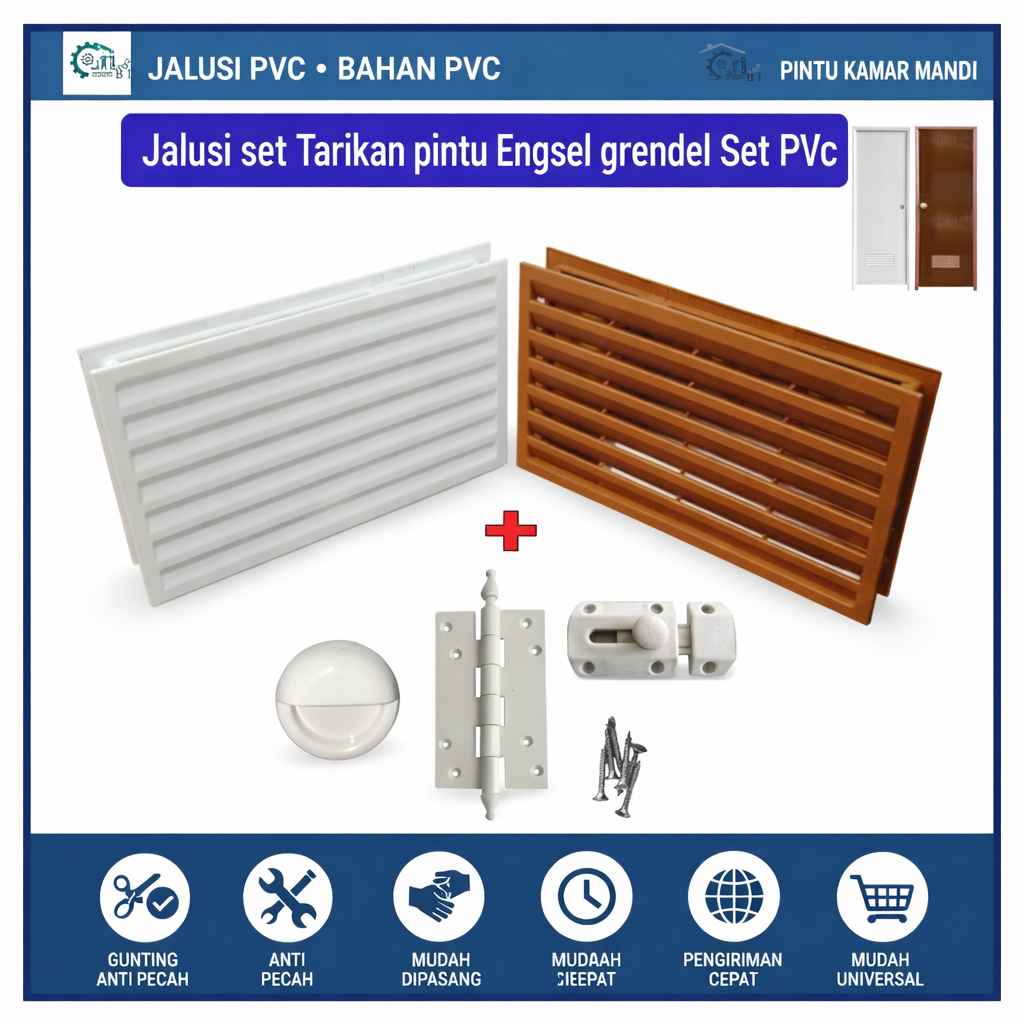Jalusi set tarikan pintu grendel engsel PVC pintu kamar mandi/aksesories pintu kamar mandi set