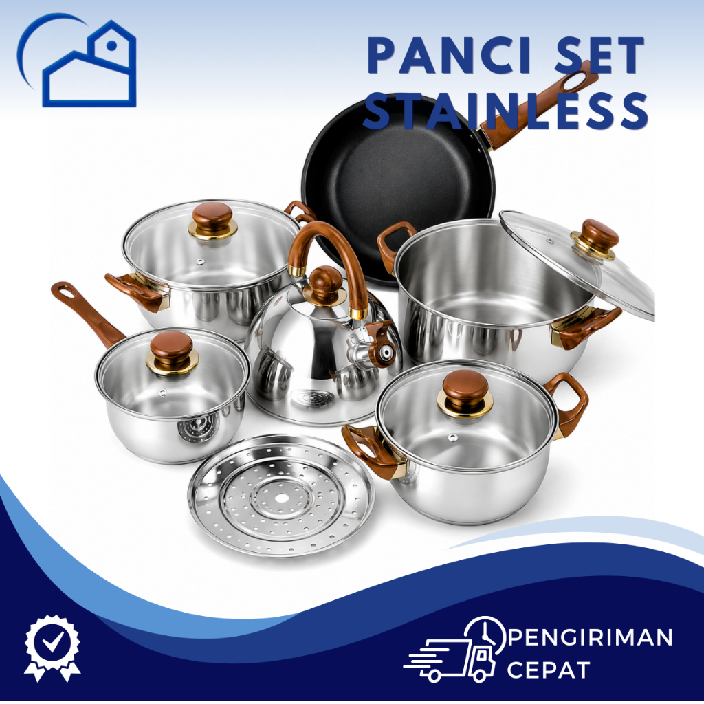 HOMESTATION - Panci Set 12pcs Wajan Teko Panci Stainless Steel With Tutup Kaca Tebal Q2 GSF 8212 821