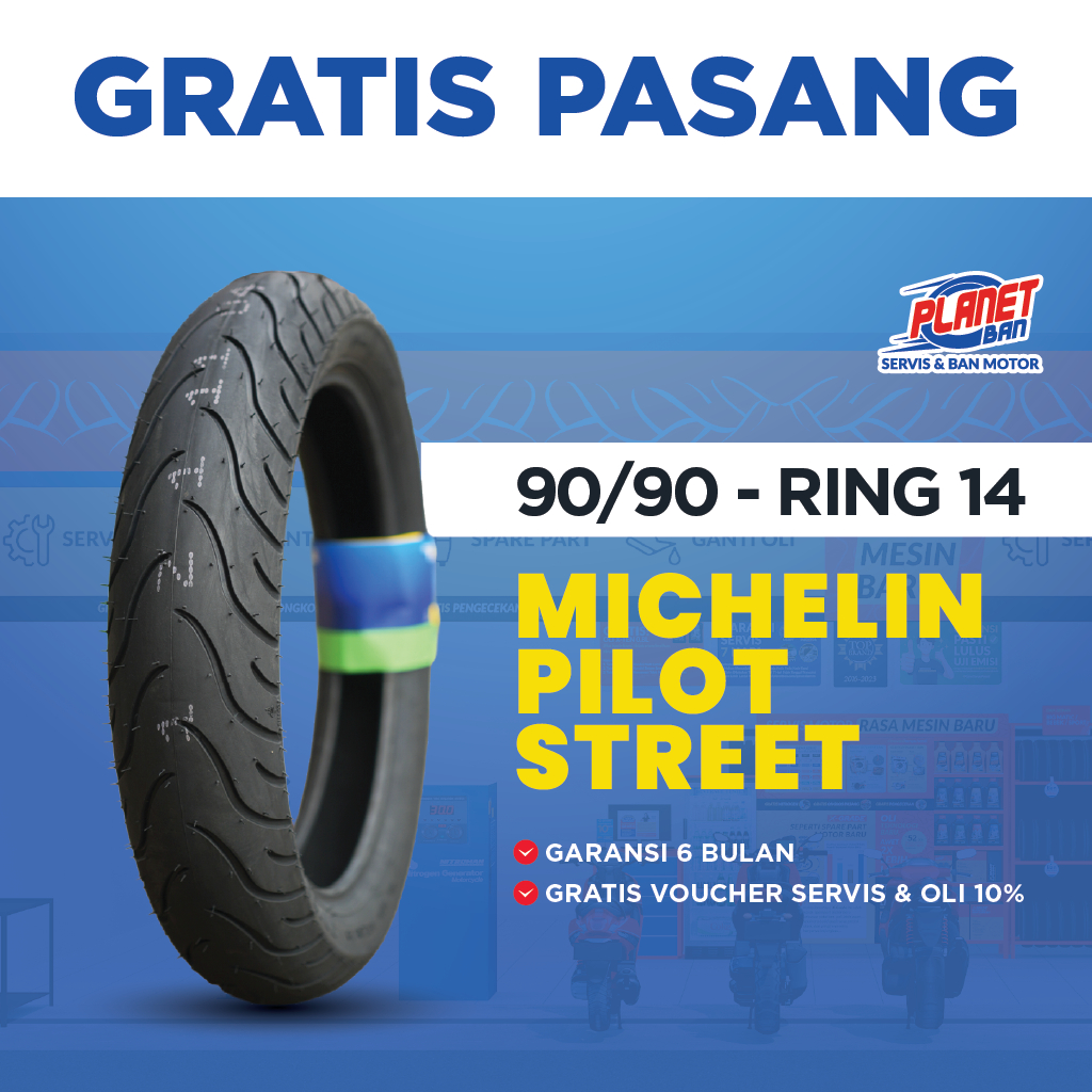 Ban Motor Ring 14 - 90/90 Michelin Pilot Street TUBELESS (Ban Motor Lexi 125, Lexi 155, Beat, Scoopy