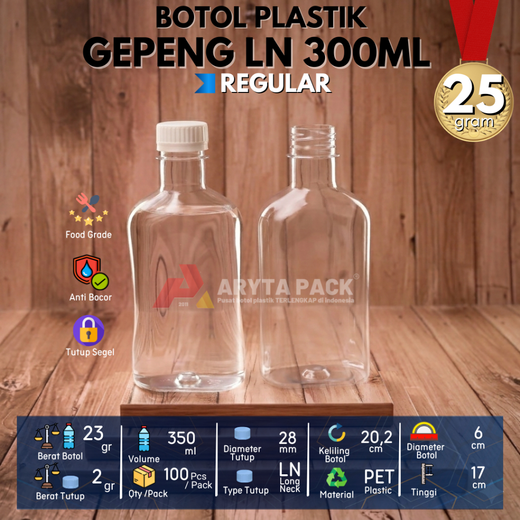 Botol plastik PET 300ml gepeng minuman jus susu kopi tutup LN warna-warni - GROSIR