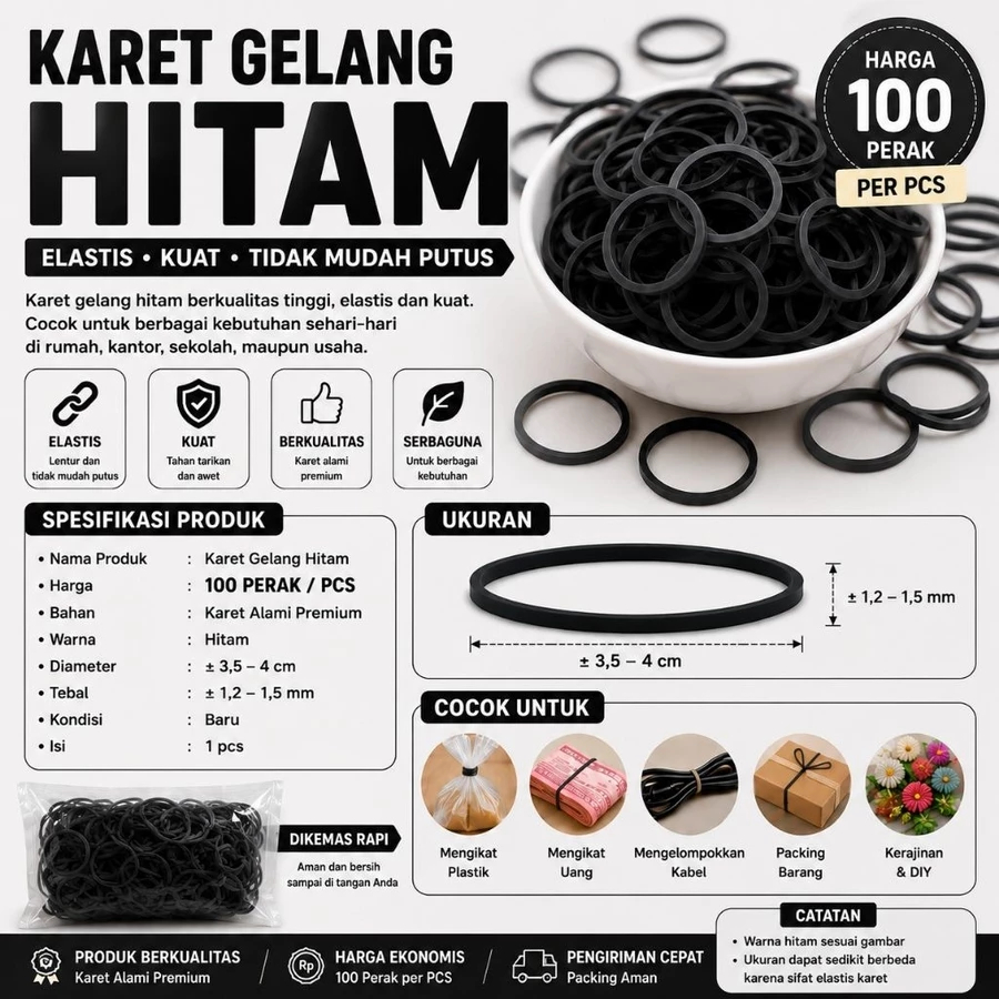 Karet Gelang Warna Hitam Kuat Elastis 1 PCS