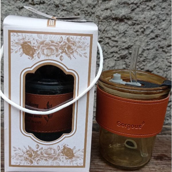 Souvenir Pernikahan Gelas Tumbler Aesthetic Kaca + Sedotan Kemas Box Sovenir Suvenir Sopenir Murah
