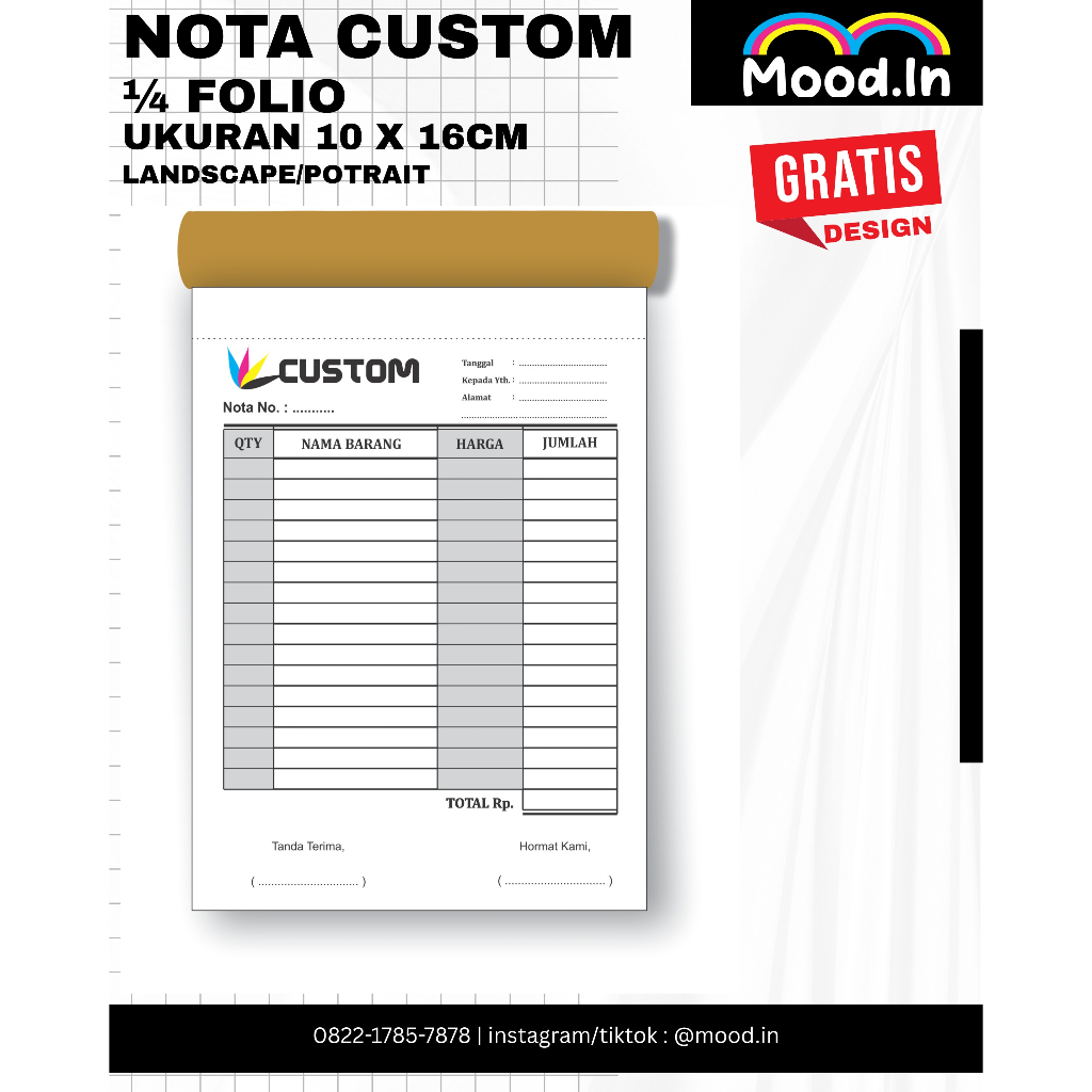 Cetak NOTA ONLINE SHOP FREE DESIGN / NOTA OLSHOP / NOTA COSTUM ukuran 1/4 folio