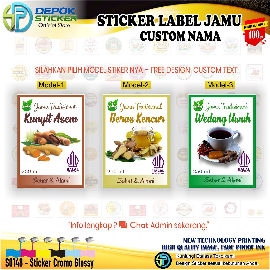 Stiker MINUMAN JAMU tradisional CUSTOM NAMA