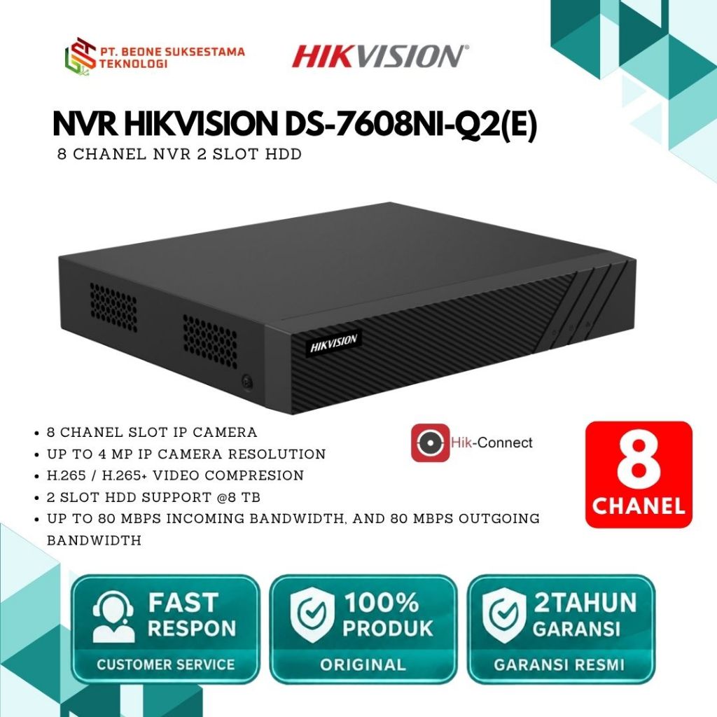 HIKVISION DS-7608NI-Q2(E) NVR 8 Chanel 7600 New Series - 2 Slot HDD