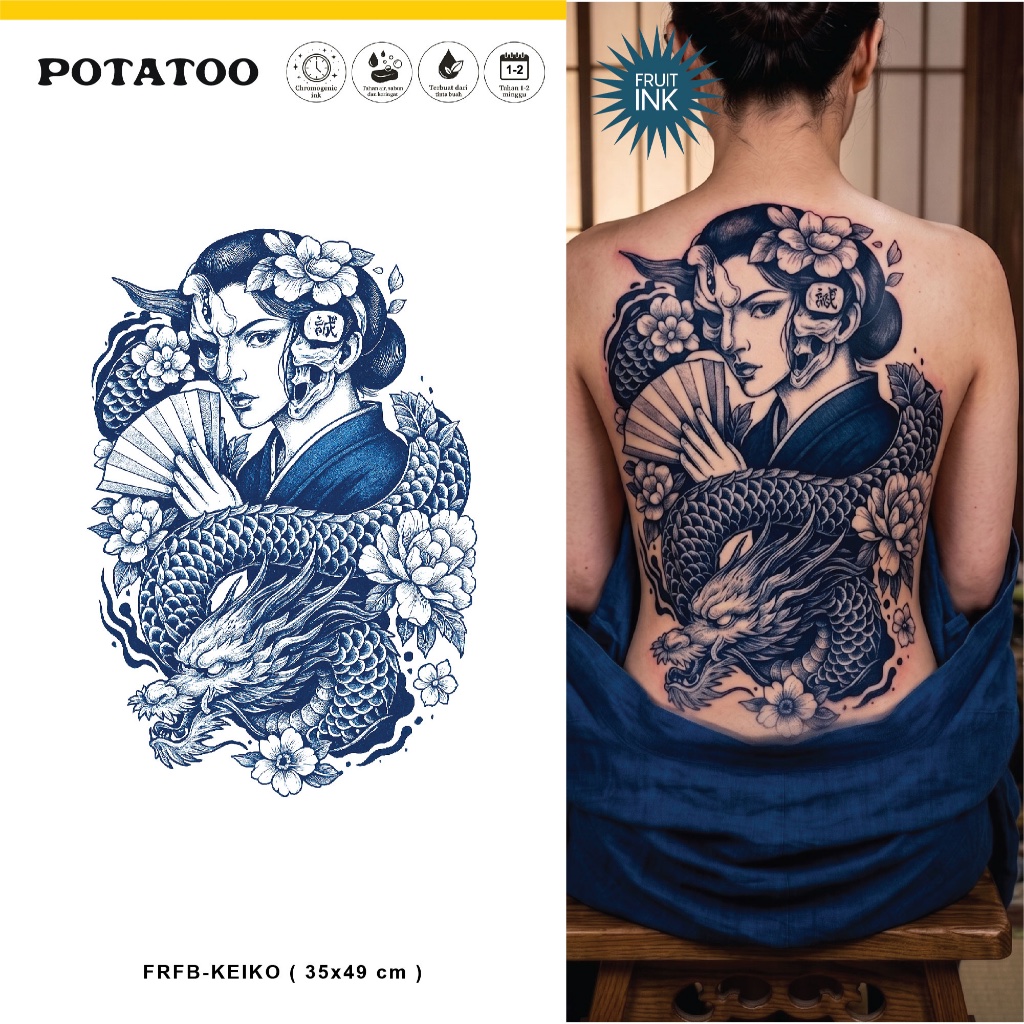 POTATOO Fruit Ink Yakuza Motif Jepang Tattoo Temporer Tahan Air Tahan Lama Bahan Organik