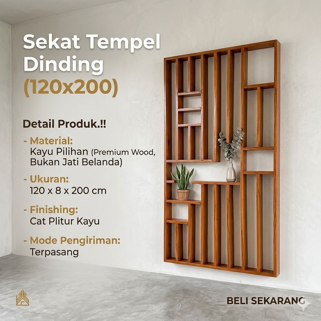 penyekat ruang tamu / sekat ruang tamu / sekat dapur bahan kayu P. 100cm L. 8cm T. 200cm