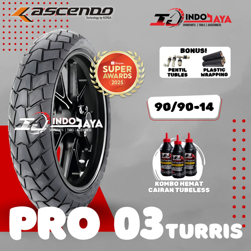 [READY COD] BAN ASCENDO PRO 03 TURRIS TUBELESS RING 14 ( 90/90-14 ) BAN DEPAN BELAKANG MOTOR MATIC T