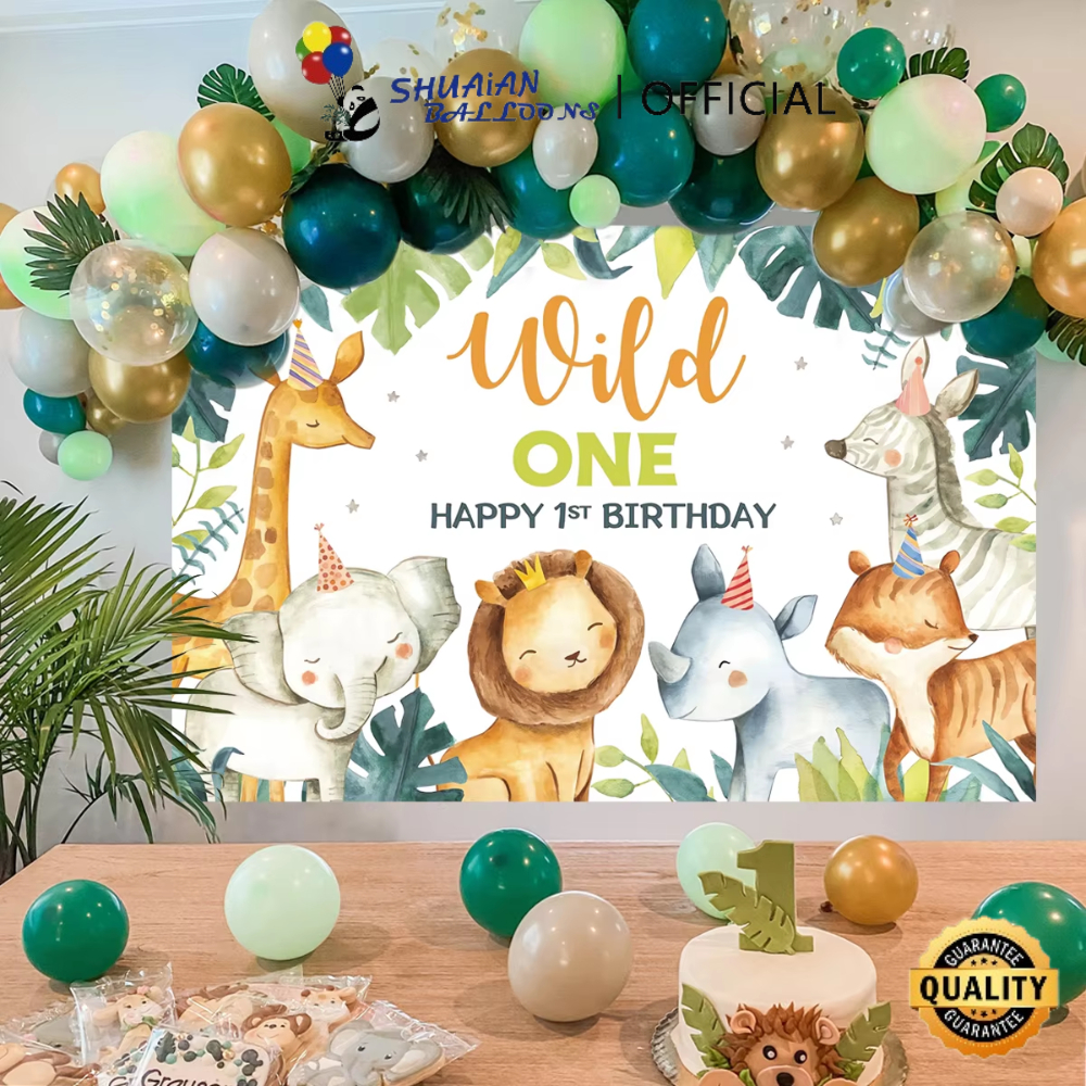 SHUAIAN 100 x 150 cm Backdrop Tema Kebun Binatang Jungle Party Balon Dekorasi Ulang Tahun Anak