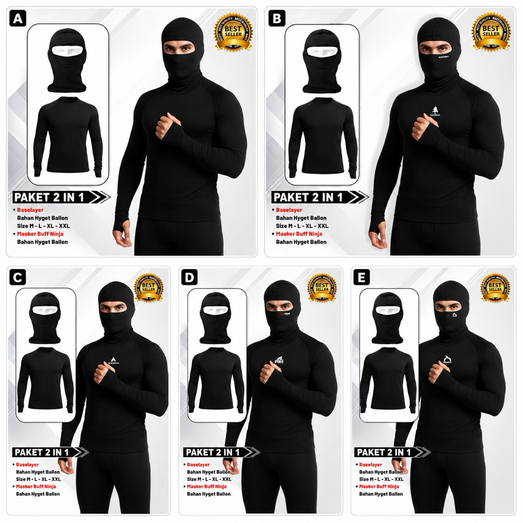 Baselayer Baju Manset Olahraga Lengan Panjang Manset Baselayer Pria Wanita Lengan Panjang Masker Nin