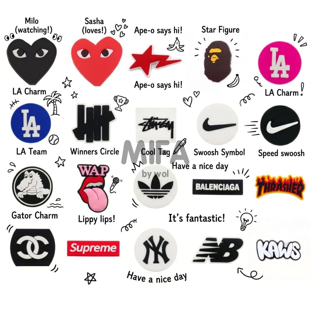 Pin Sandal Aksesoris Sendal Brand Icon Logo untuk Hiasan Charm Sepatu Baim Kodok