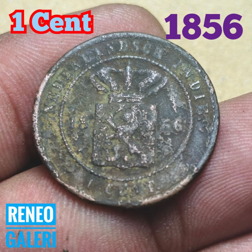 1 Cent 1856 Korosi uang koin kuno asli sen buntu Nederlandsch indie tahun tua uang logam lama jaman 
