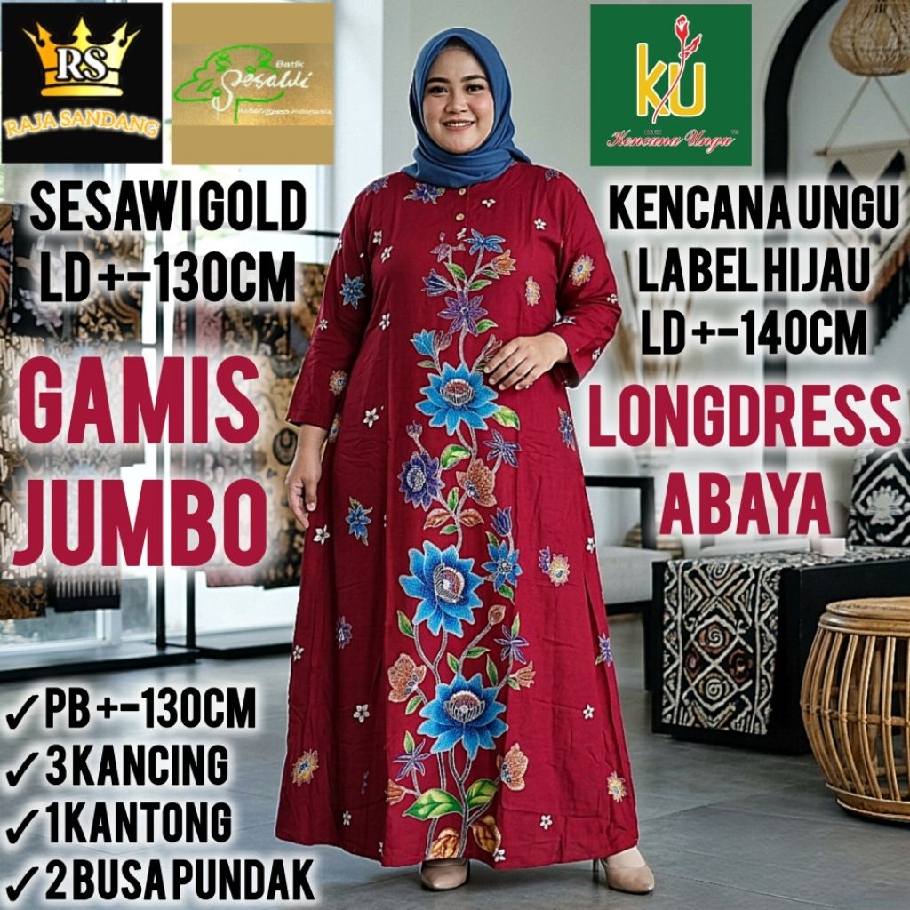 RAJA LONGDRESS GAMIS JUMBO KENCANA UNGU LABEL HIJAU BATIK SESAWI ORIGINAL ASLI GROSIR LD ABAYA DASTE