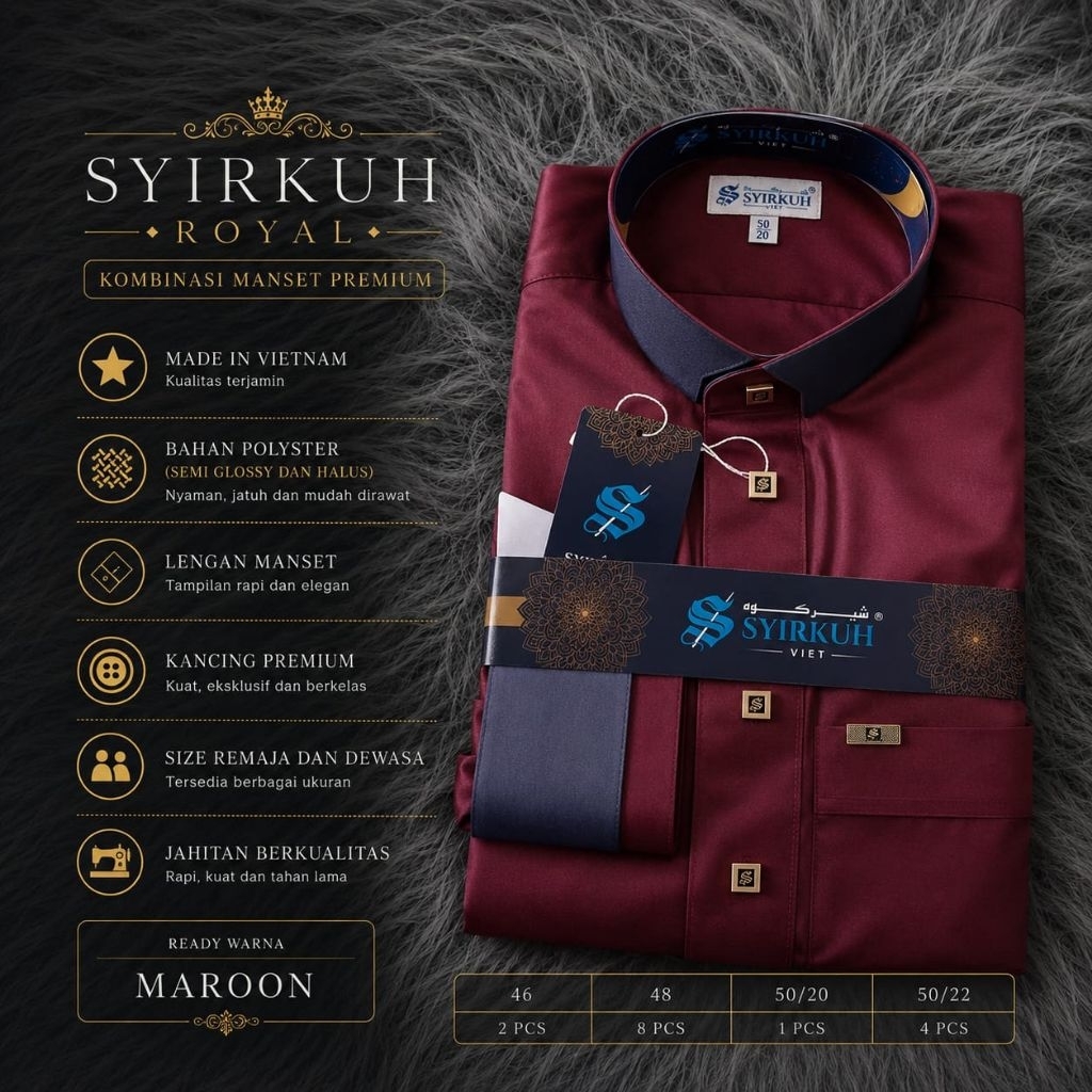 JUBAH SYIRKUH MANSET ROYAL PREMIUM KOMBINASI POLYSTER