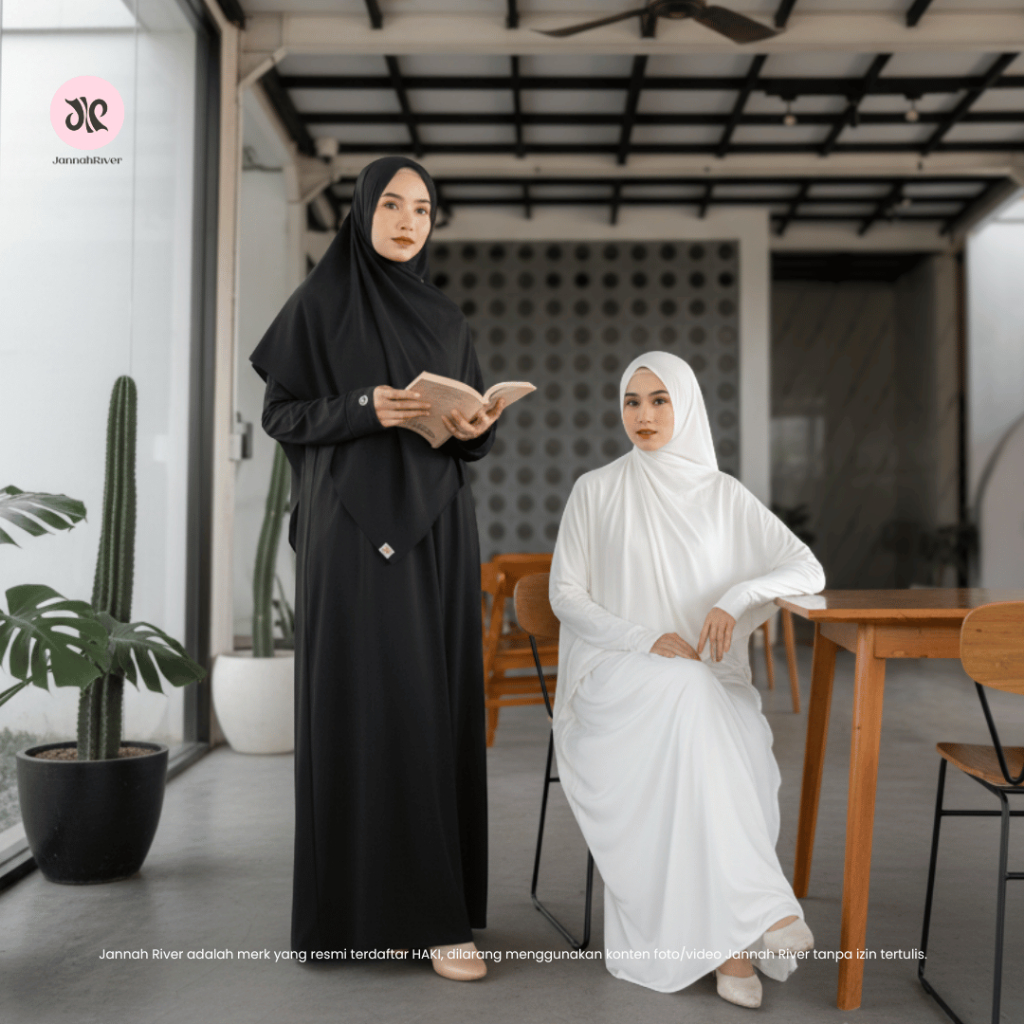 Jannah River Abaya Adela Set Pashmina Instant Gamis Set Hijab Syari Premium Bahan Jersey Korea Elega