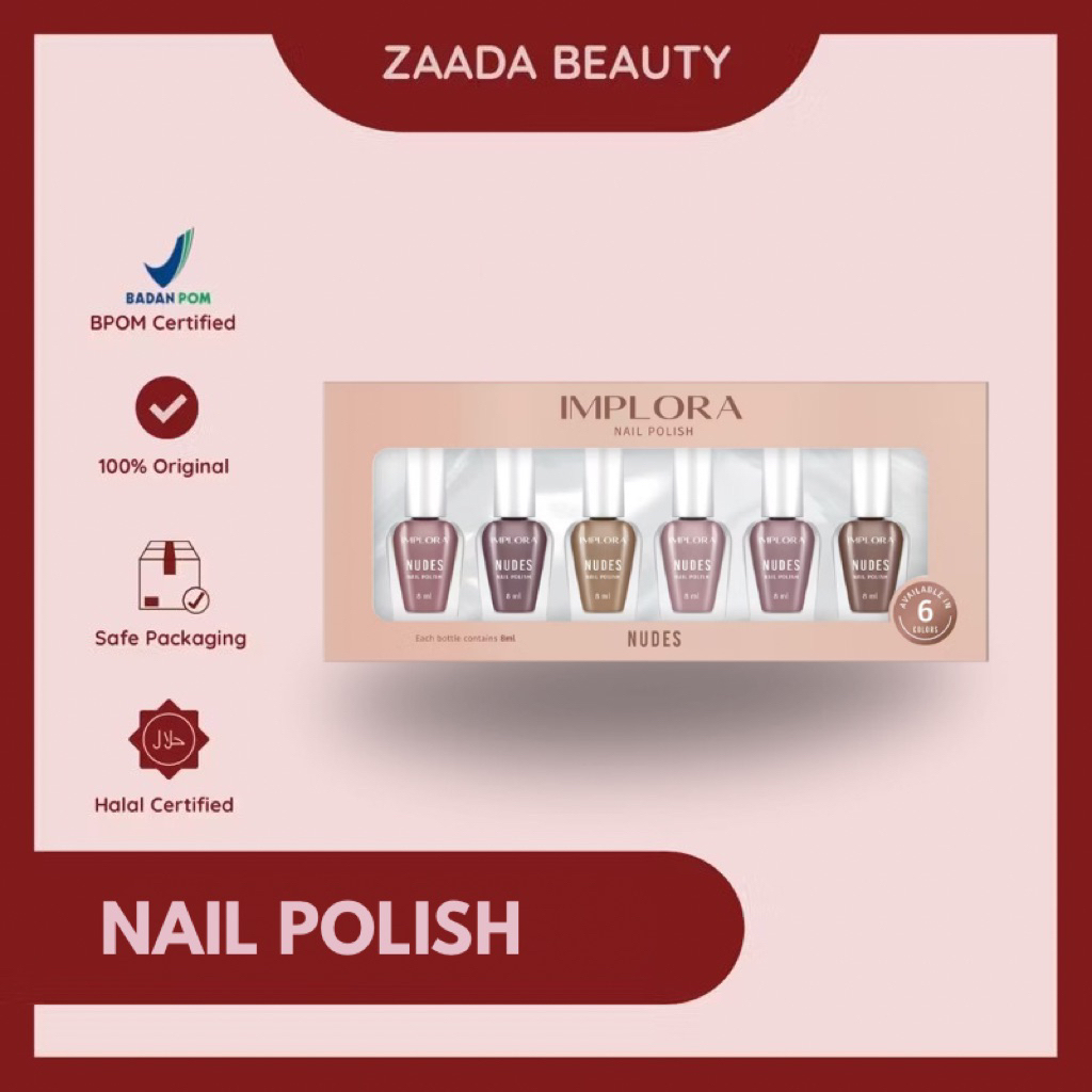Implora nail polish box nudes isi 6 | Implora Pewarna kuku box nudes | Implora nail polish nudes nud
