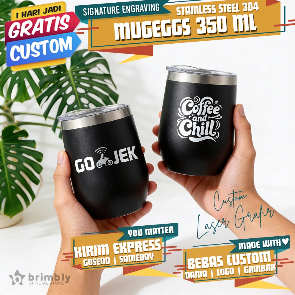 Coffee Travel Cup 350 ml + Custom Nama Logo | Eggshell mug coffee | Cangkir Gelas Kopi | Tumbler teh